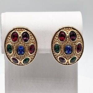 Swarovski 🎄Cabochon Jewel-Toned Crystal Pierced Earrings
